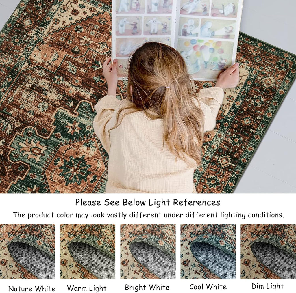 Ultra-Thin Washable Vintage Runner Rug - 2'6" x 10' Long Hallway Rug Carpet Runner, Boho Non Slip Stair Runner
