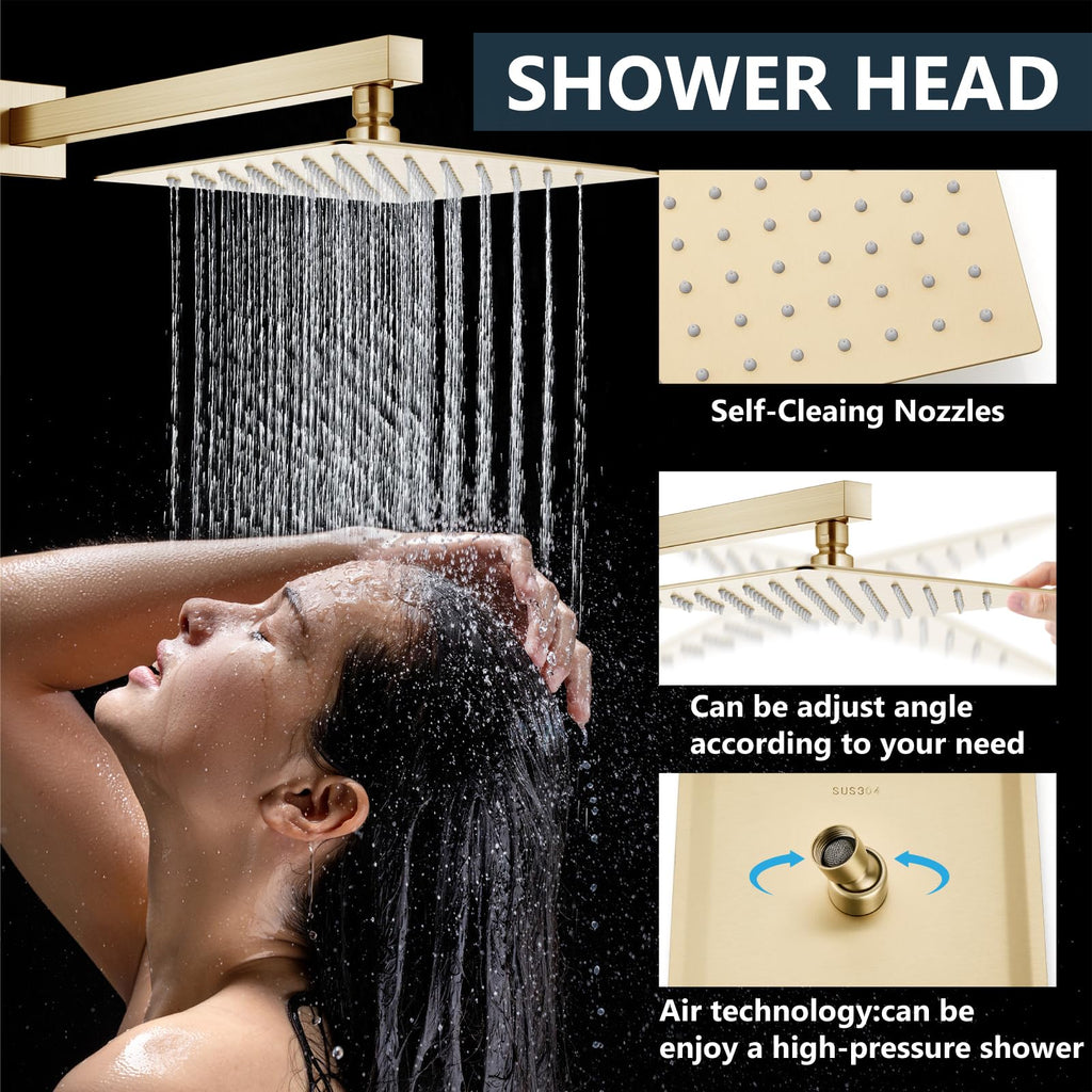 Shower Faucet Set with Handheld Brushed Gold 10 Inch Head