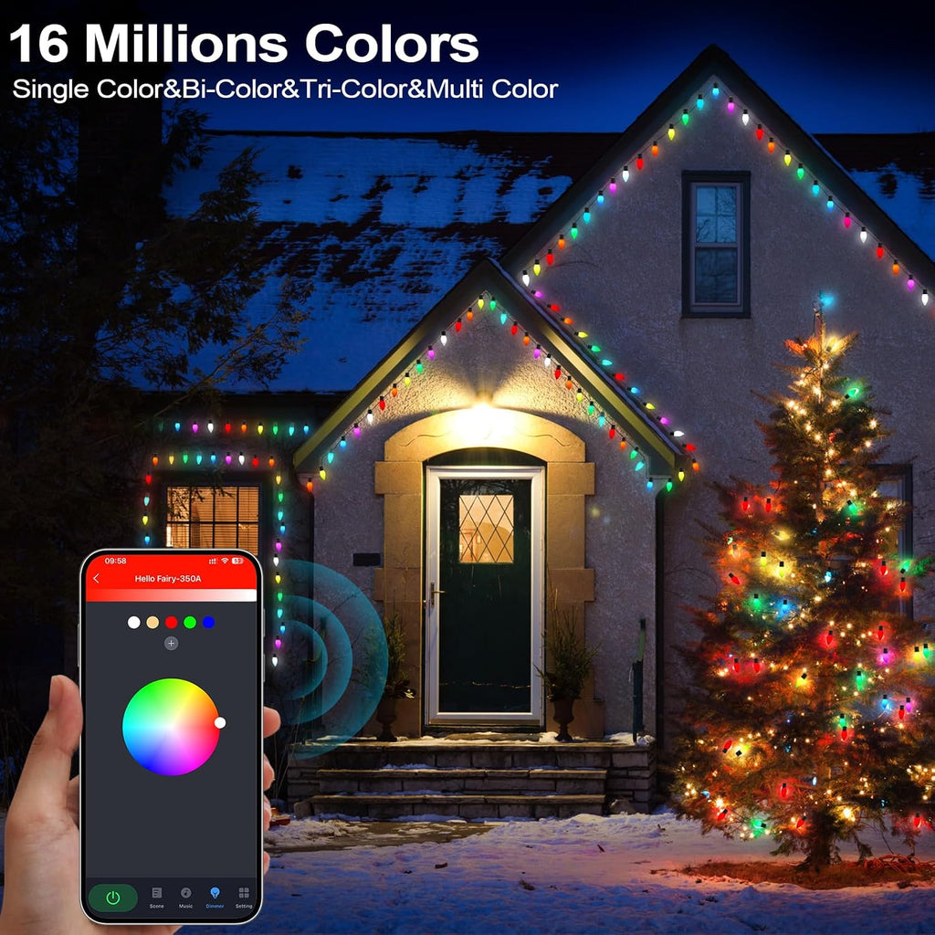Smart Christmas Outdoor Lights C9 41FT 50 LEDs, APP Remote Control RGB String Lights,Matte Bulbs Plug in, DIY Color