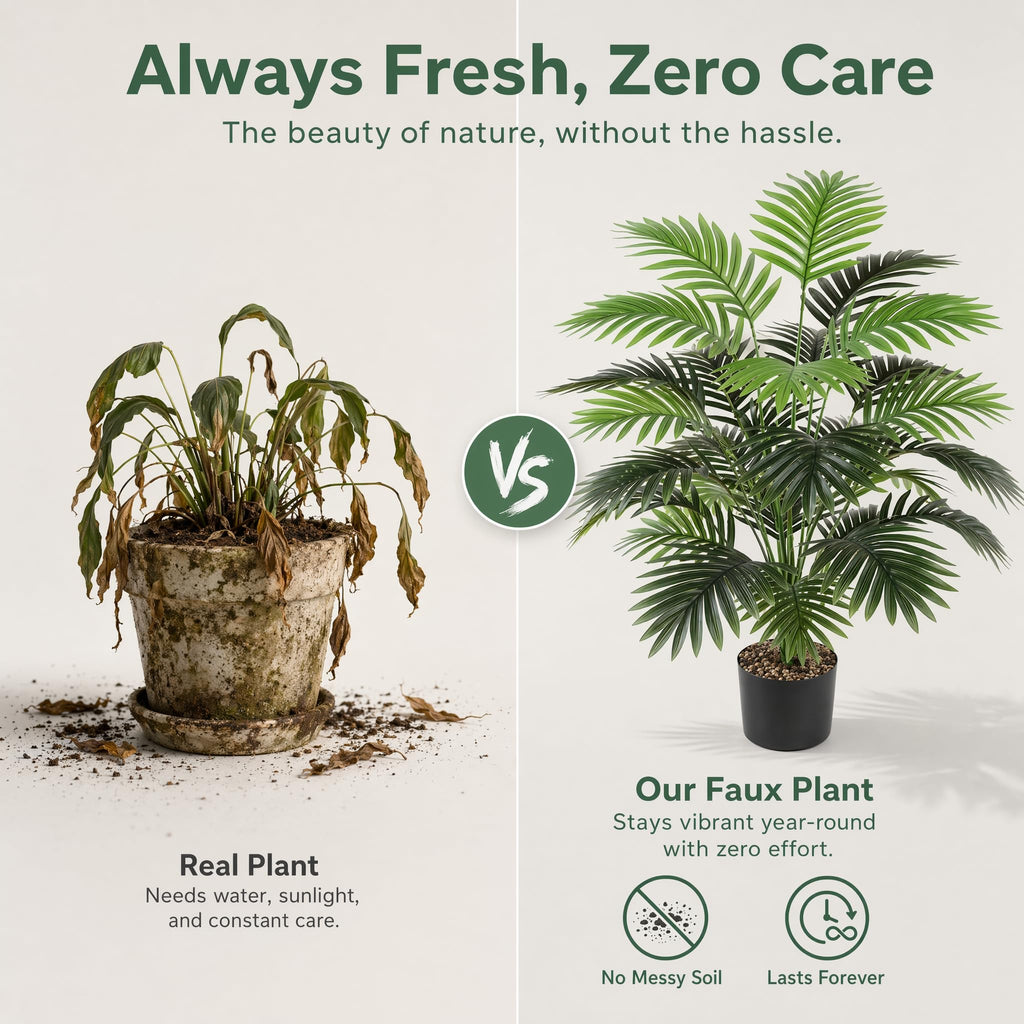 40" Artificial Potted Plants Fake 24 Trunks Areca Palm Tree for Indoor Outdoor Floor Plant Front Porch Home Decor