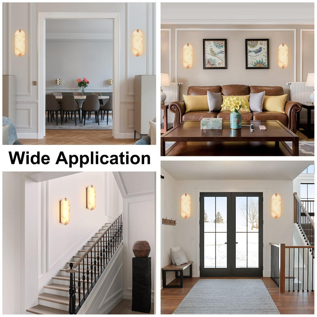 Alabaster Wall Sconces, 14.2 inch Wall Sconce, Natural Marble Wall Sconces Wall Lighting Set of Two, Dimmable Light