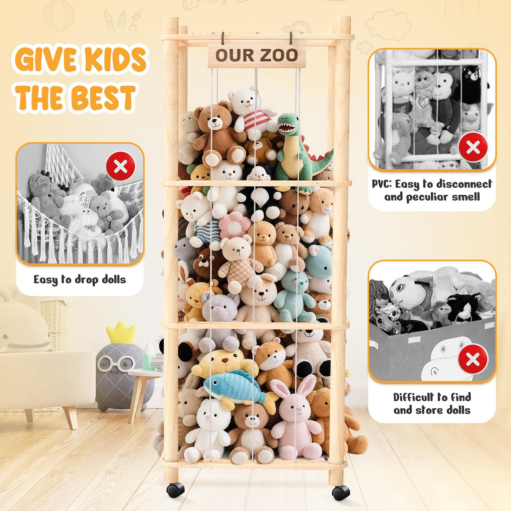Stuffed Animal Storage Organizer with Wheels, Plush Storage Cage