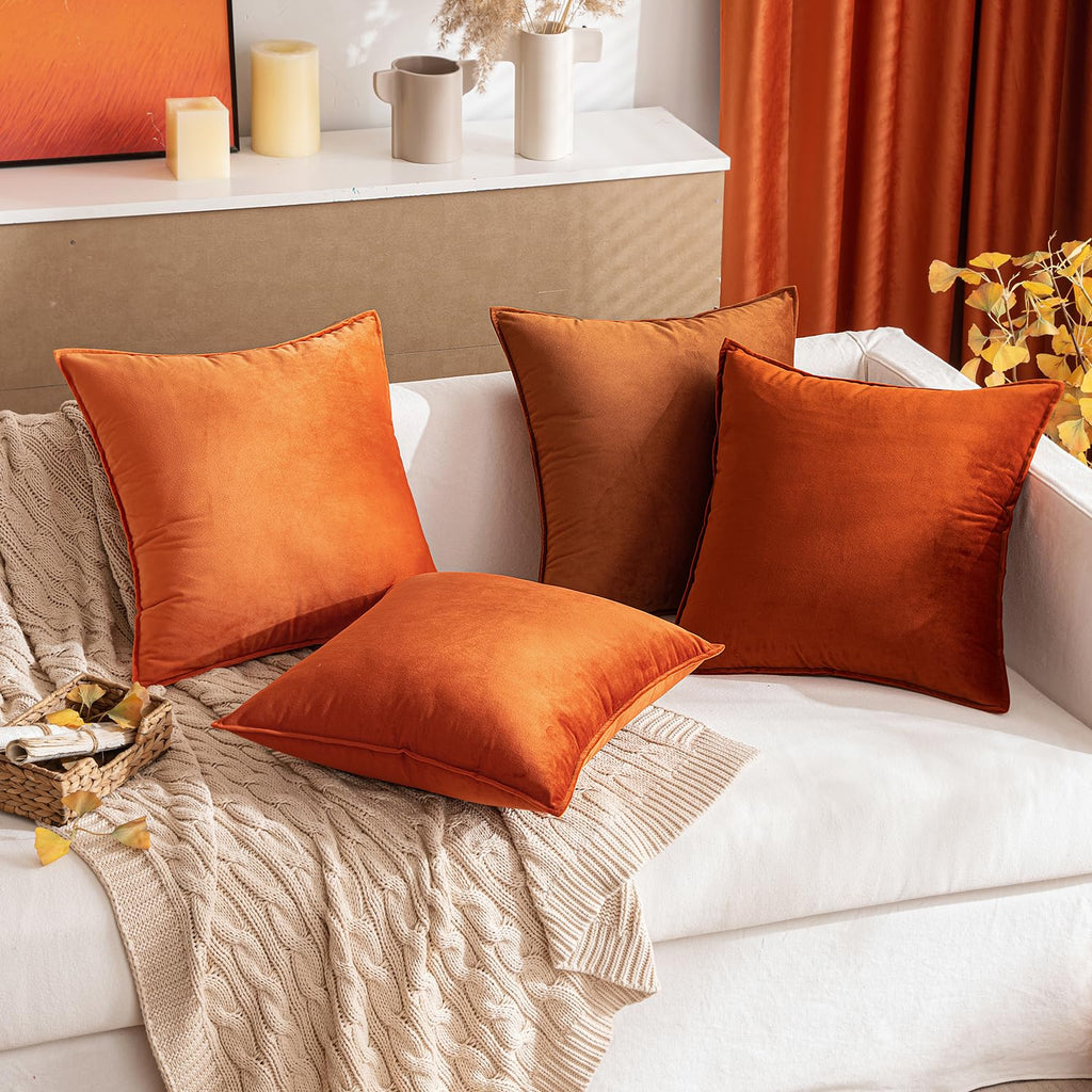 Fall Decorative Rust Velvet Throw Pillow Covers for Couch 20x20 Inch