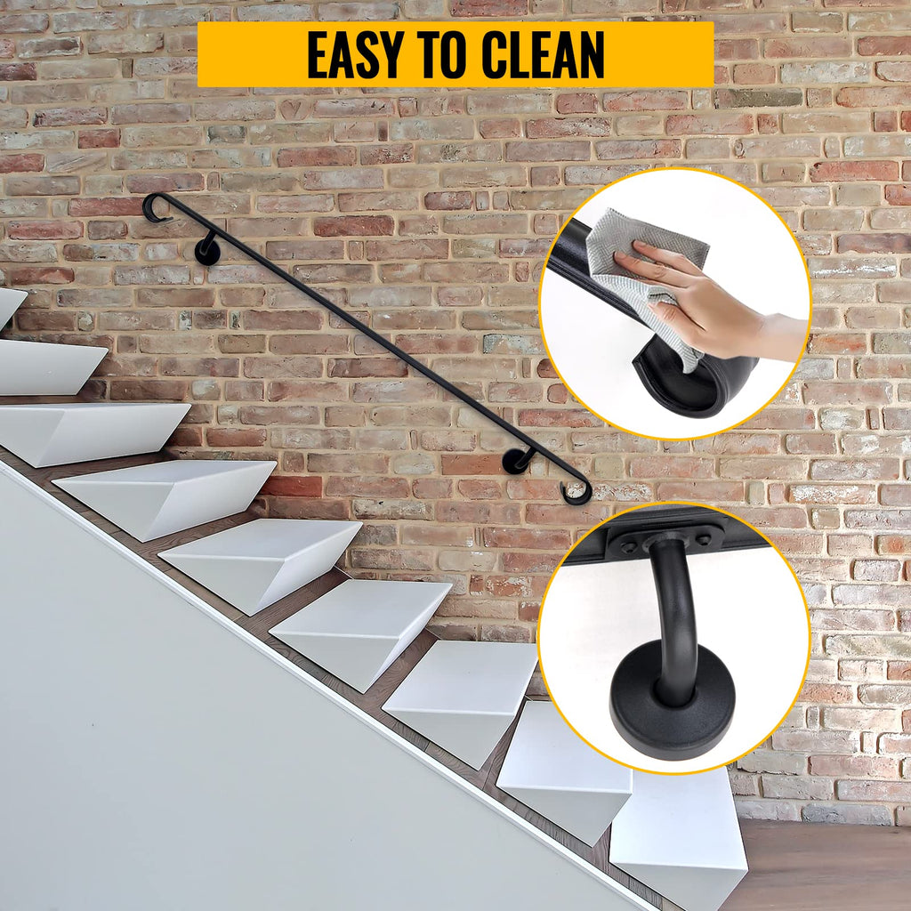 Wall Handrail Wrought Iron, Stair Handrail Safety Non-Slip and Rust Resistant, Wall Mount Handrail Fits 4-5 Steps for