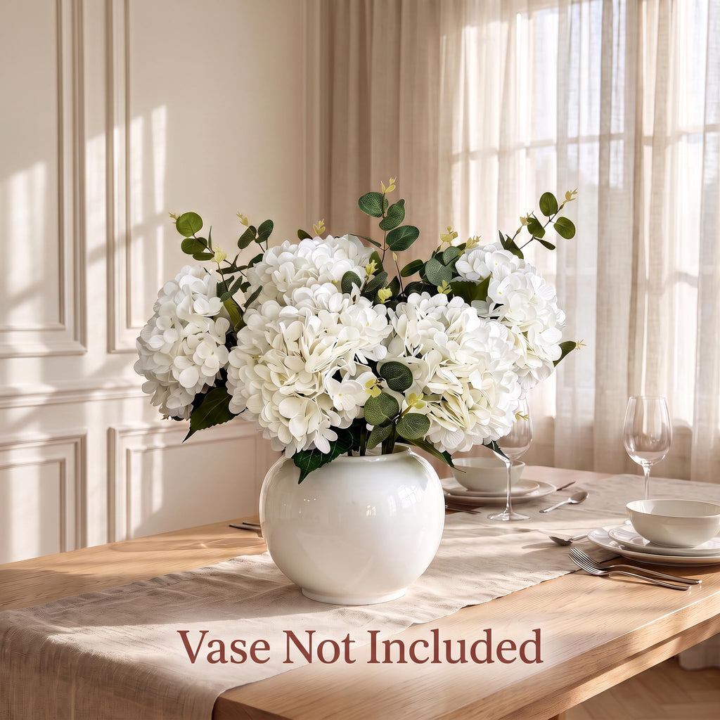 196-Petal Artificial Hydrangea Flowers & 9-Branch Eucalyptus Arrangement