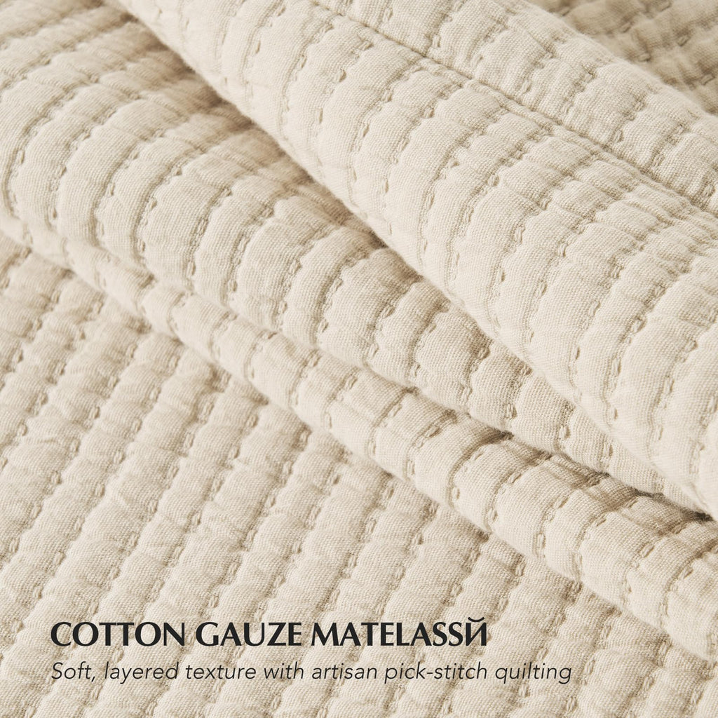 Cotton Gauze Matelassé Coverlet Set, Soft Oat