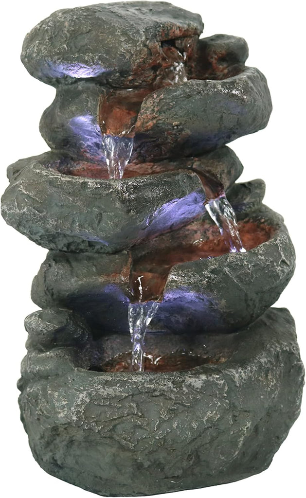 Tabletop Water Fountain - Stacked Rocks 10.5 Inch Relaxing Desktop Water Fountain with LED Lights