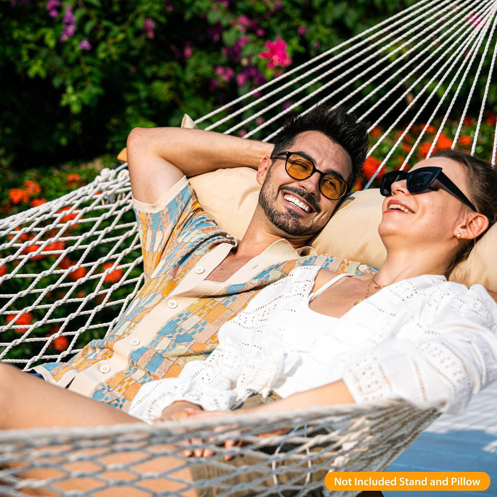 13-FT Polyester Rope Hammock, Double 2 Person Traditional Hand Woven Outdoor Hammock with Spreader Bar, Carabiners