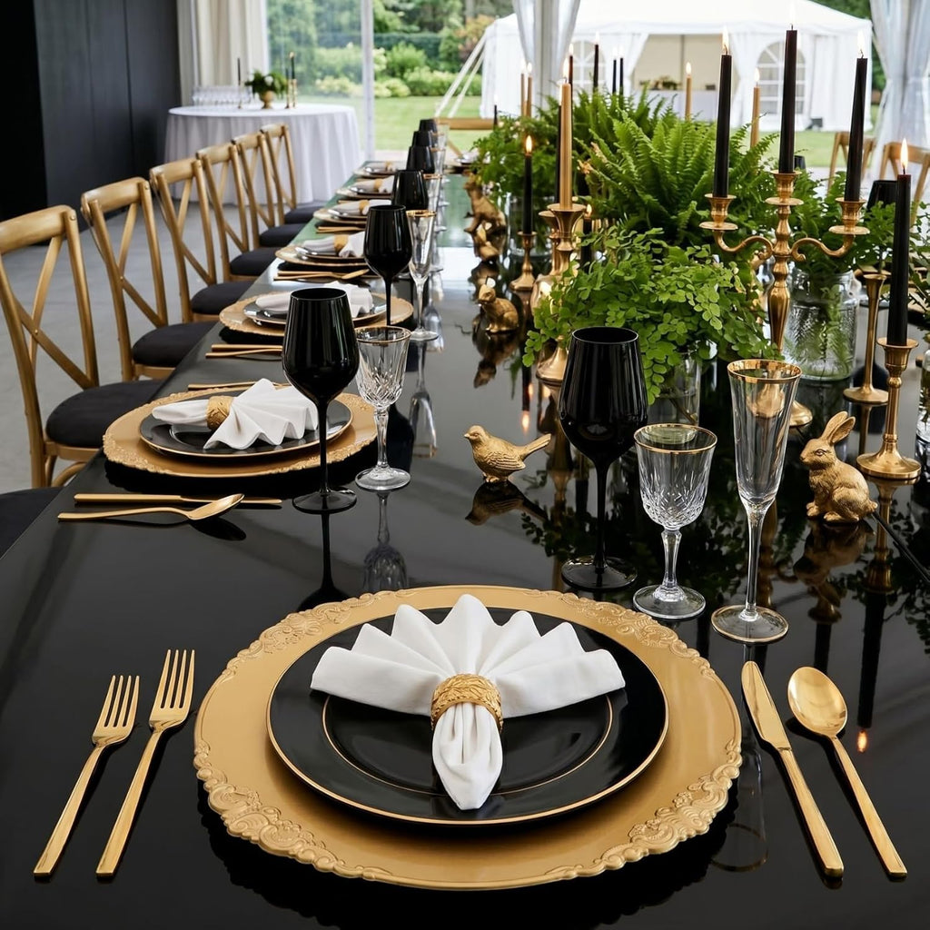 Gold Charger Plates, 13" Round Dinner Charger Plates with Embossed Rim for Catering, Wedding, Tabletop Decor - Set of 12