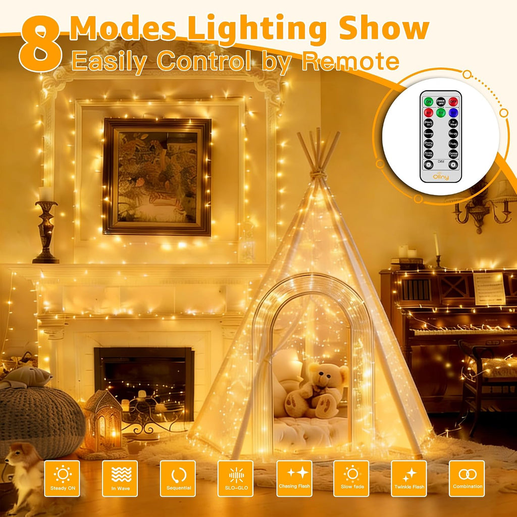 Christmas Lights Outdoor 800LED 262FT, Warm White Plug in Fairy Light