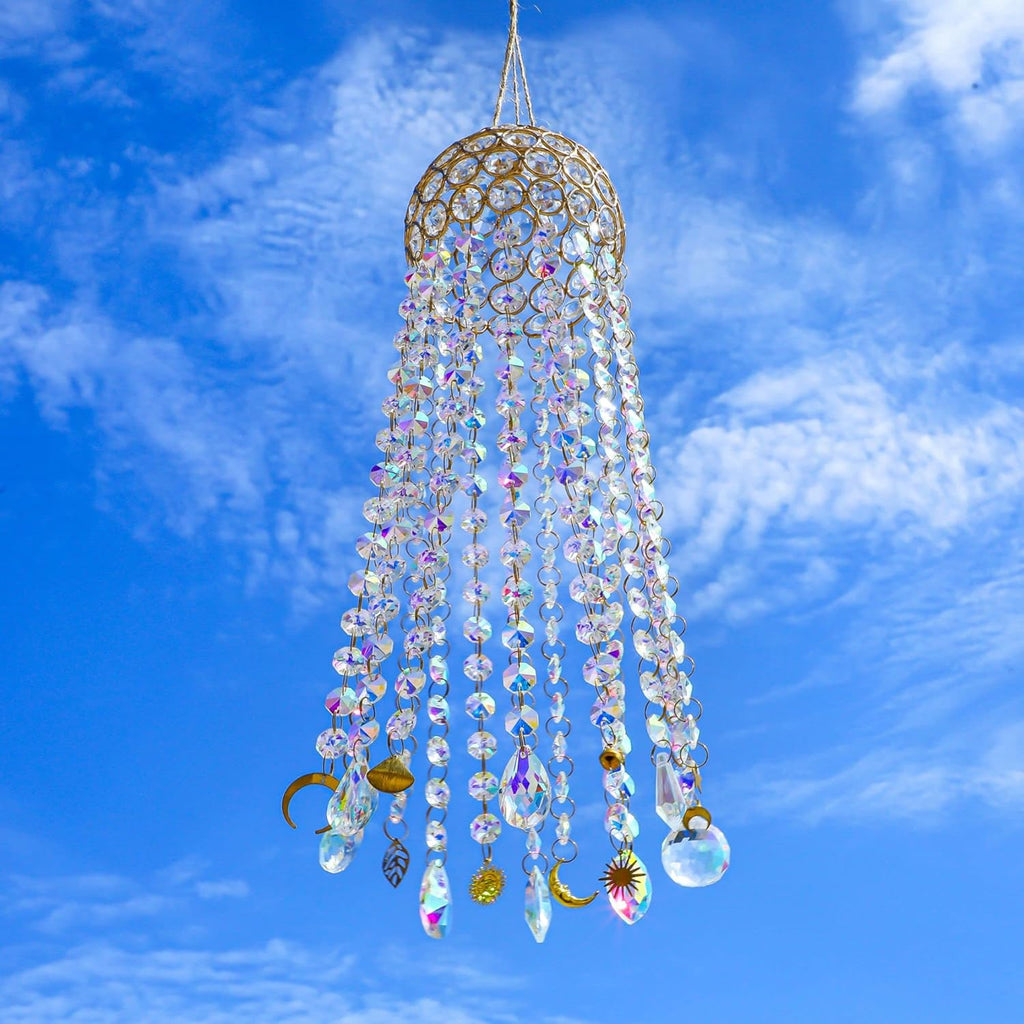 Crystal Suncatcher Wind Chimes Window Hanging Rainbow Maker - 16.7 Inch Chandelier Design, AB Color Crystal Prism