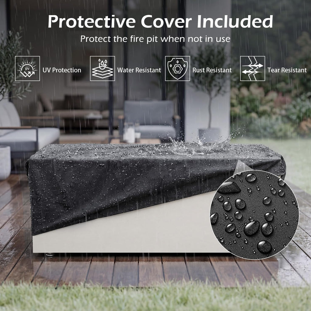 42" Gas Fire Pit Table Outdoor Rectangle Propane Fire Pit No Tank Holder | 50,000 BTU 2 in 1 Low Profile Firepit