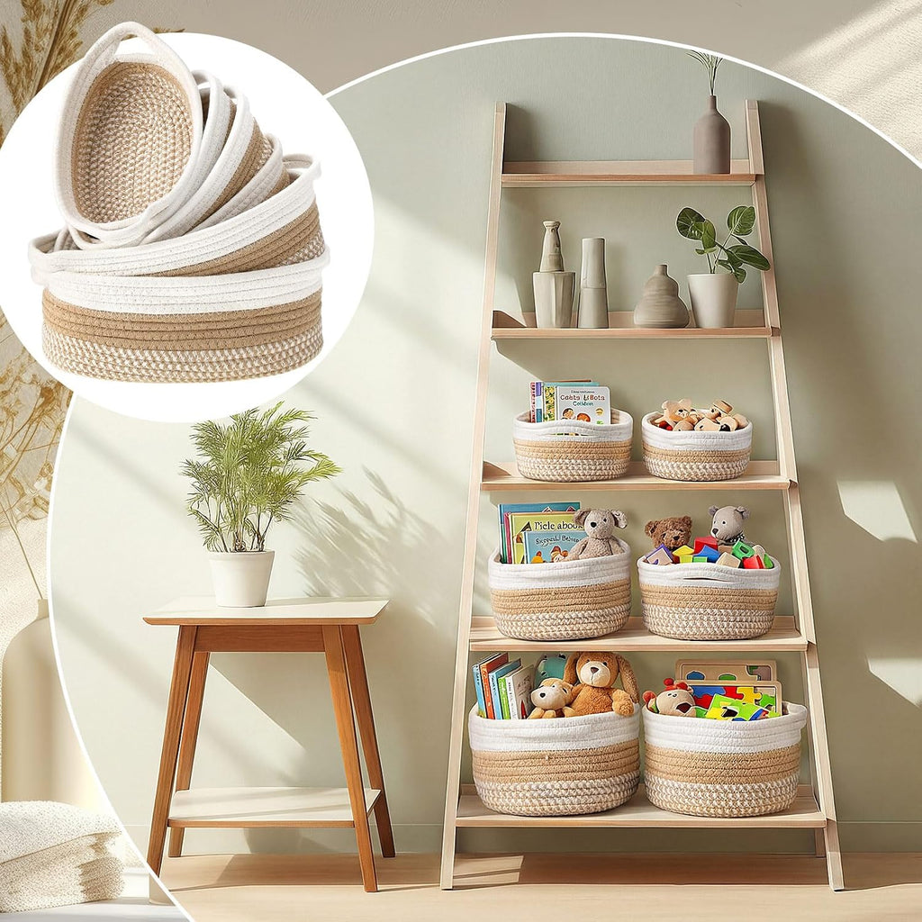 6 Pcs Boho Cotton Rope Storage Baskets for Organizing 3 Sizes Woven Shelf Basket Set Decorative Nesting Fabric Bins