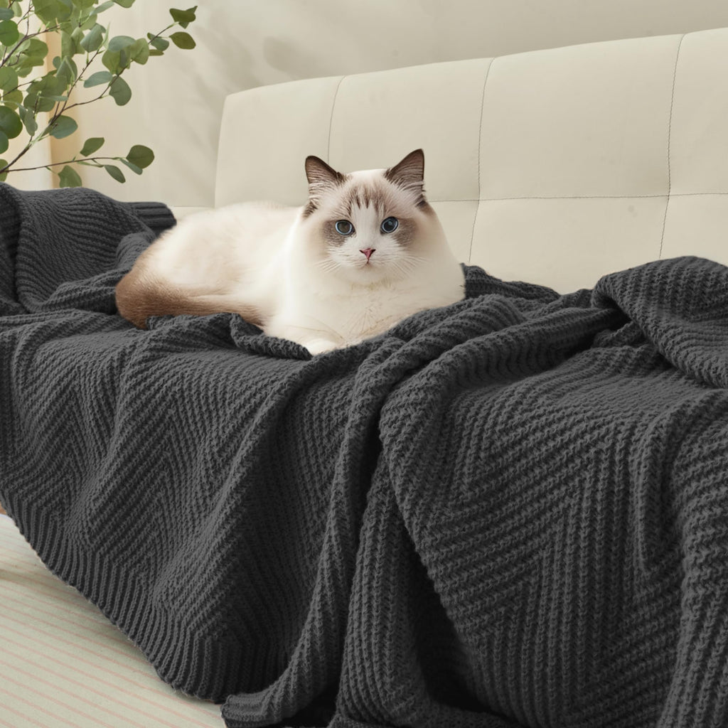 Knitted Throw Blanket for Couch, 60X80 Chevron Bed Knit Throws