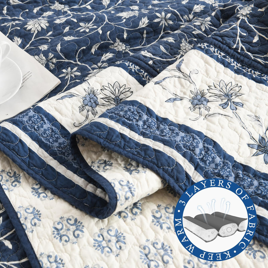 100% Cotton 128x120, Navy Botanical