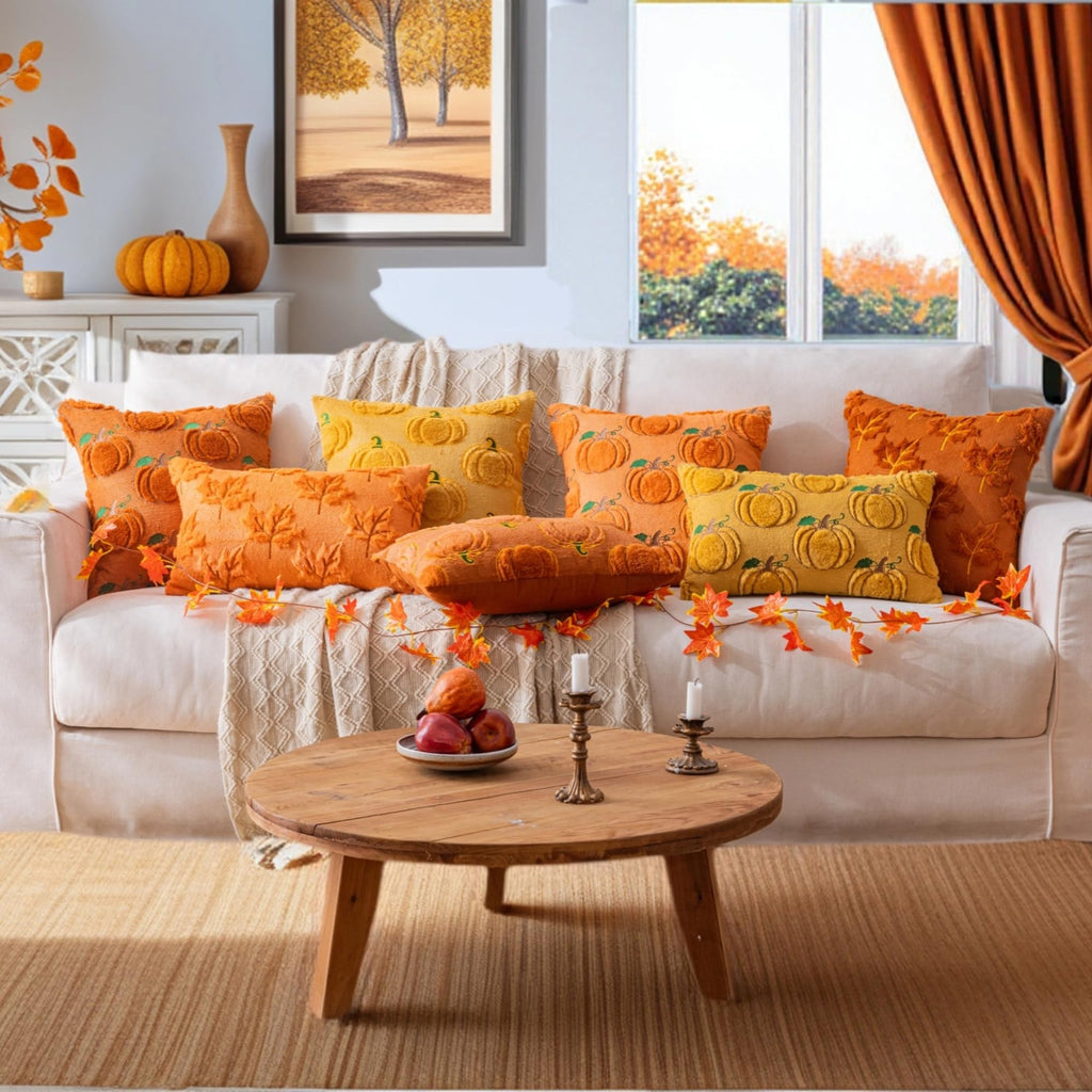 Maple Leaf Fall Yellow Throw Pillow Covers 20x20 Inch Set of 2