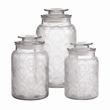 Clear Glass Kitchen Canister Set, Retro Design 3PC, 34-54oz