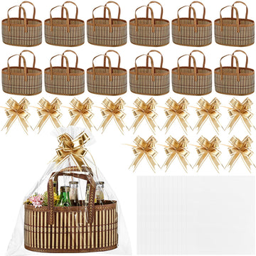 12 Set Baskets for Gifts Empty, Woven Bamboo Gift Baskets Empty