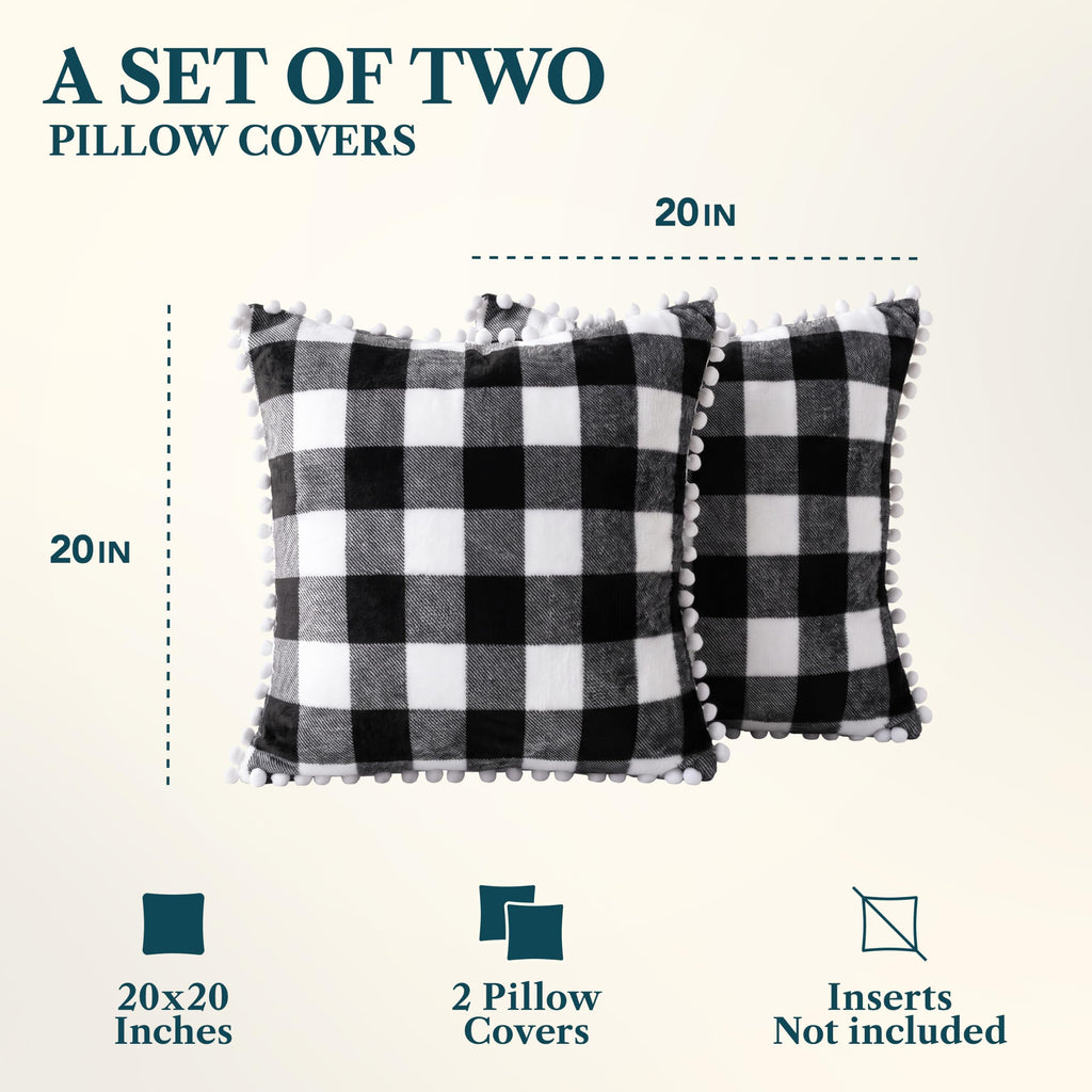 Buffalo Check Decorative Throw Pillow Covers Pom Pom 20x20 Set of 2