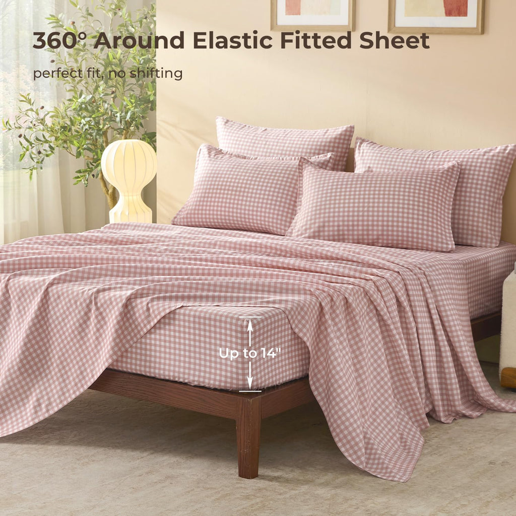 Blush Pink Gingham Comforter Set 7 Pieces