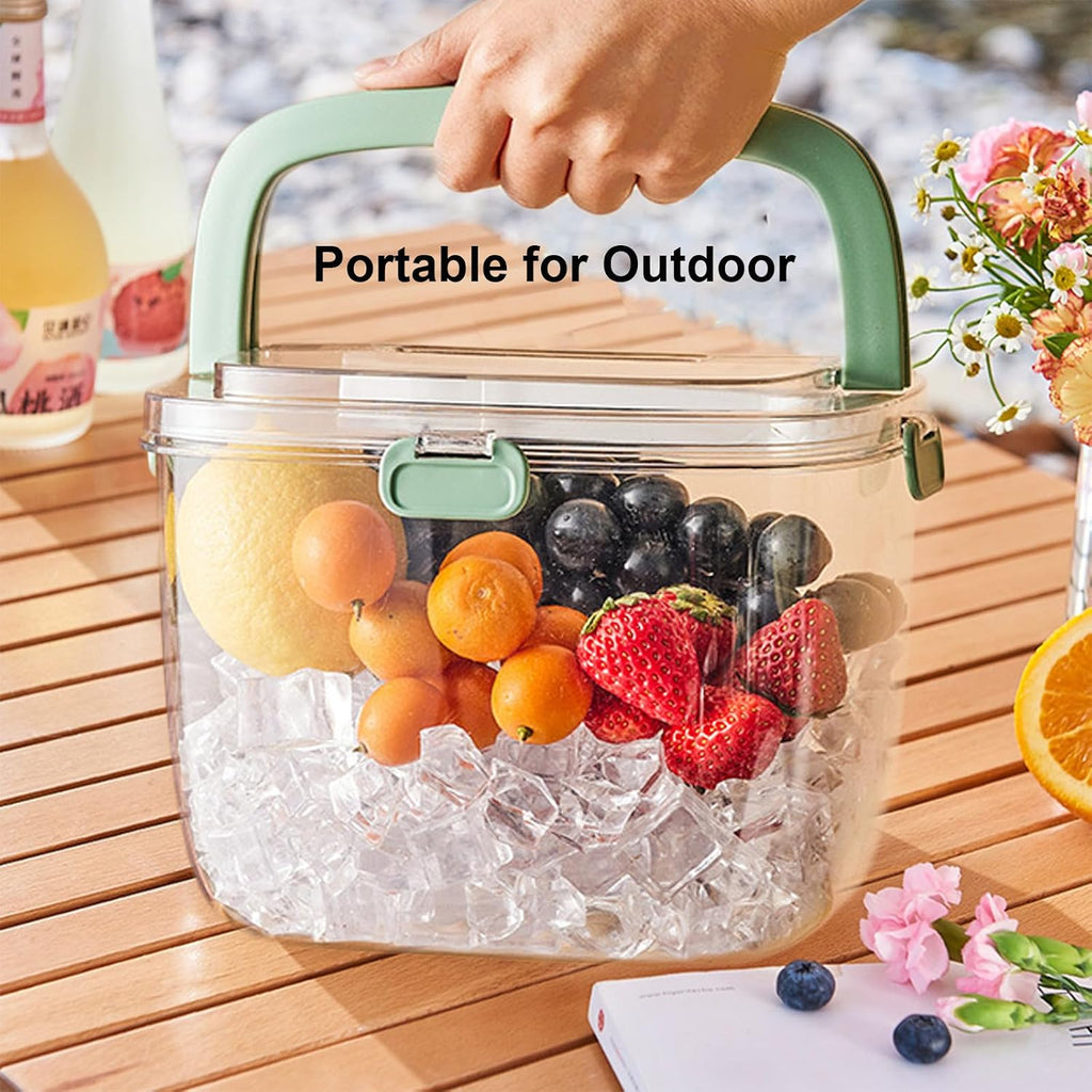 Portable Ice Bucket With Lid & Tong Camping, Clear Plastic Storage Bin for Freezer, Refrigerator, Whiskey, Wine