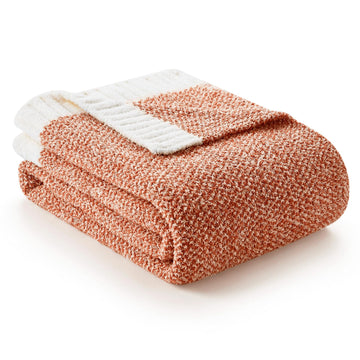 Orange Fall Blanket Twin Size, Oversized Soft Warm Cozy Knit Bedding Blanket, Luxurious Microfiber Blankets for Bed