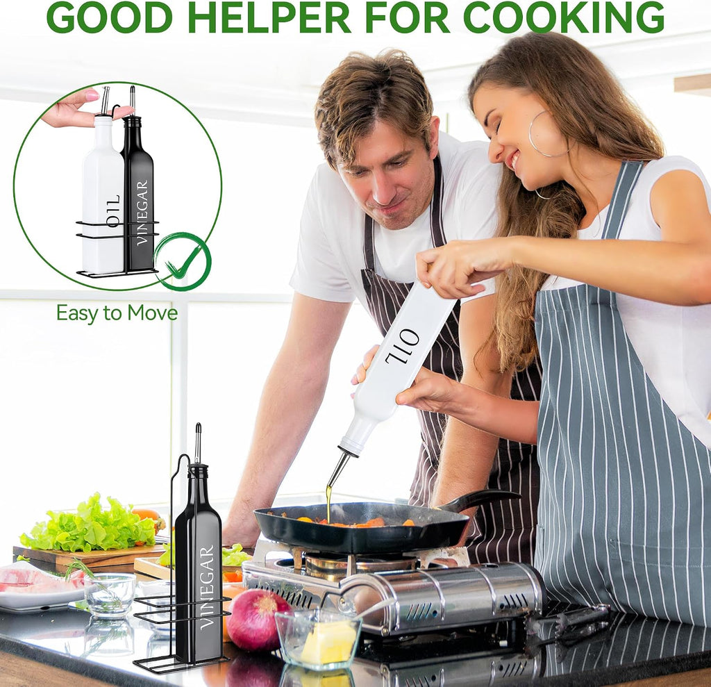 Oil and Vinegar Dispenser Set - 17oz/500ml, White and Black - Set of 2