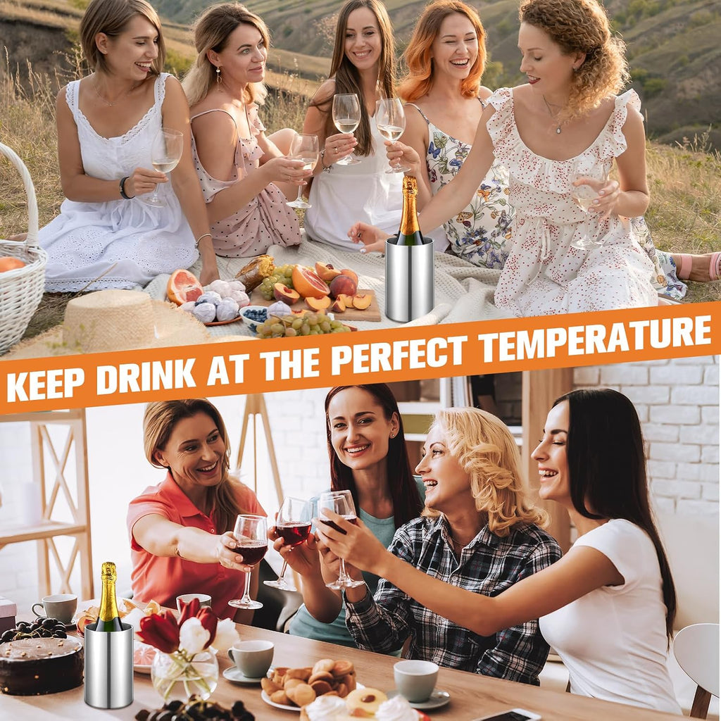 Wine Chiller Bucket Stainless Steel Wine Chiller Bottles for 750 ml Insulated Double Layer Bucket Cooler for Parties
