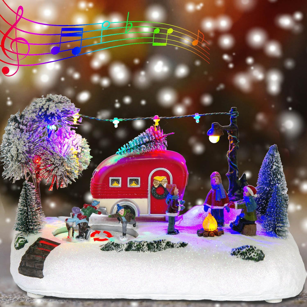 Animated Christmas Camper Village Building and Skating