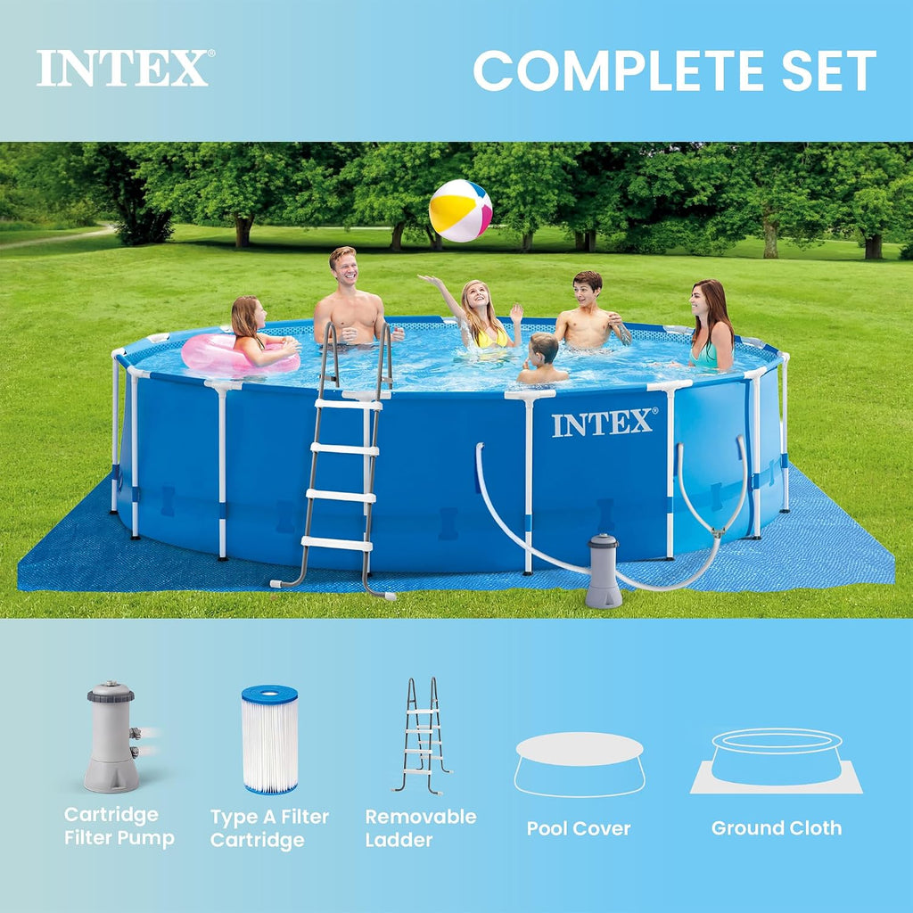 Metal Frame 15' x 48" Round Above Ground Swimming Pool Set with Filter Pump, Ladder, and Cover with Maintenance