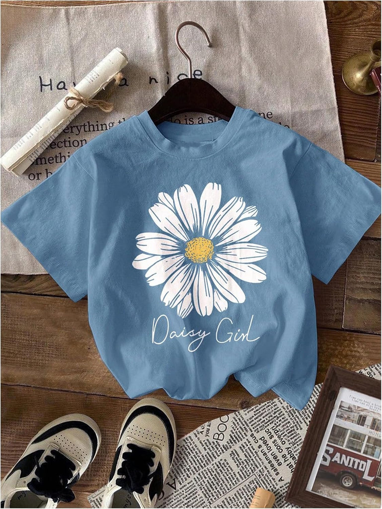 Girl's 4 Packs Graphic Tees Floral Heart T Shirt Cute Tops