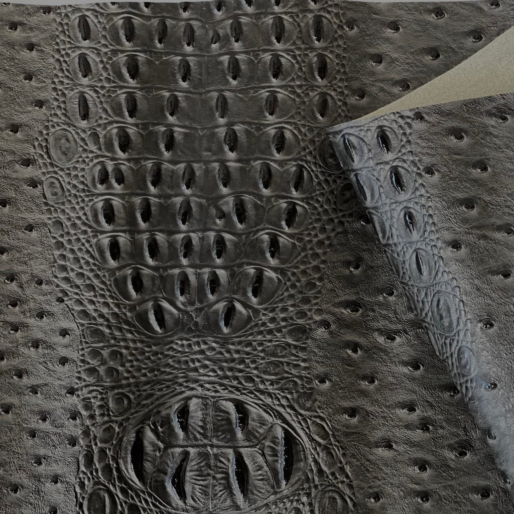 Charcoal Gray Gatorich Faux Leather Upholstery Crafting Vinyl Fabric - Sold By The Yard - 54"