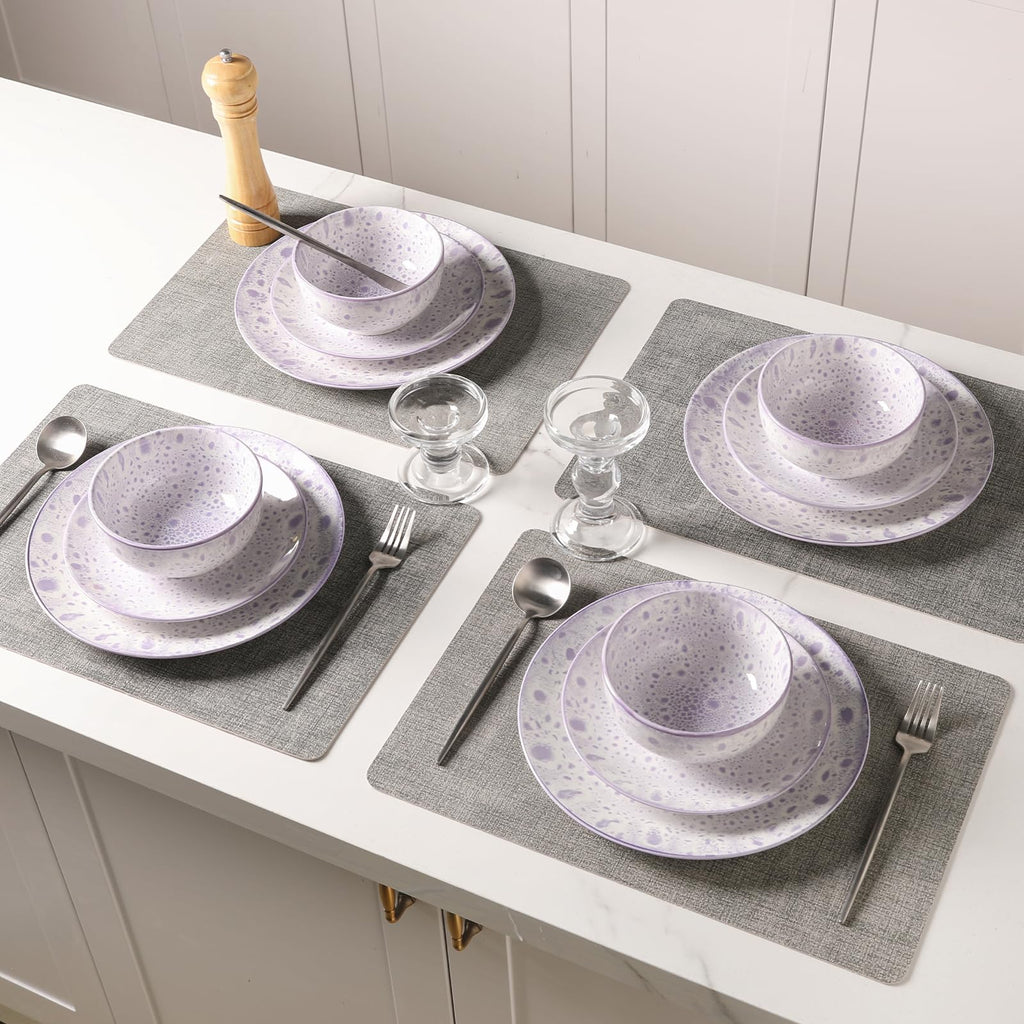 12 Pcs Speckled Glaze Ceramic Dinnerware Set for 4, Lavender Purple