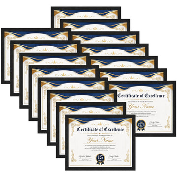 8.5x11 Picture Frame 15 Pack, Black, Certificate Diploma Frame
