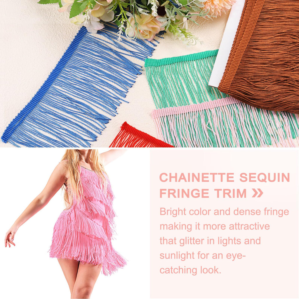 6 Inch Chainette Fringe Trim Tassel Sewing Trim Polyester Fringe Trim Ribbon for DIY Sewing Crafts Clothing - 5 Yards