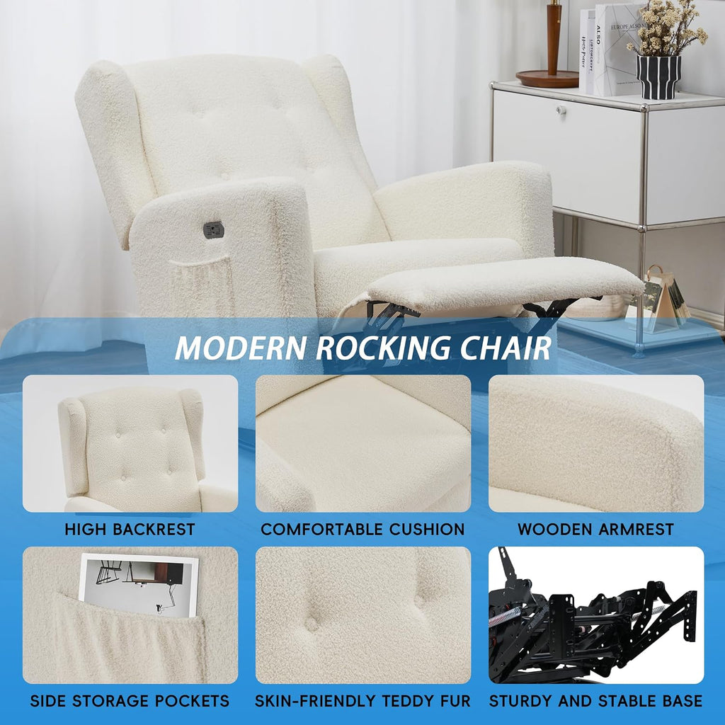 Swivel Rocker Power Recliner Chair , 270° Swivel Glider Recliner with USB & Type-C Charging, Electric Reclining Chair