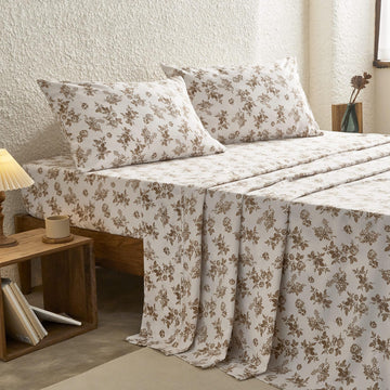 Floral Bed Sheets, 4-Piece Sheet Set, Shabby Chic Botanical Coquette Cottagecore Vintage Flower Pattern Printed