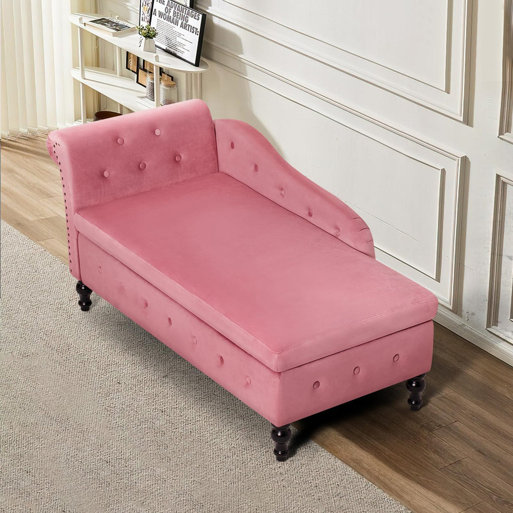 Velvet Chaise Lounge w/Left Armrest & Storage Space, Pink