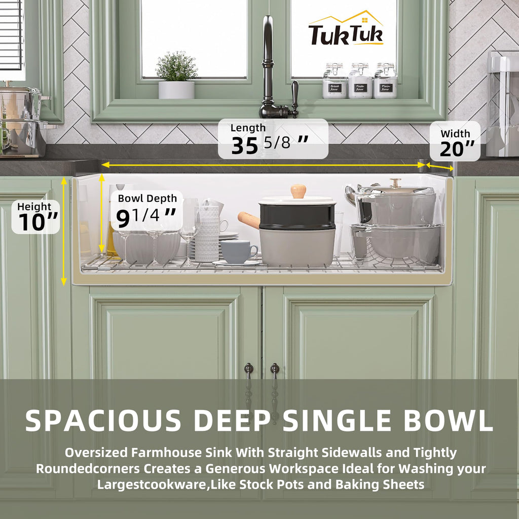 White Farmhouse Sink 36 x 20 Fireclay Apron Front Farm Sink Undermount Single Bowl Deep Big Capacity Extra Wider