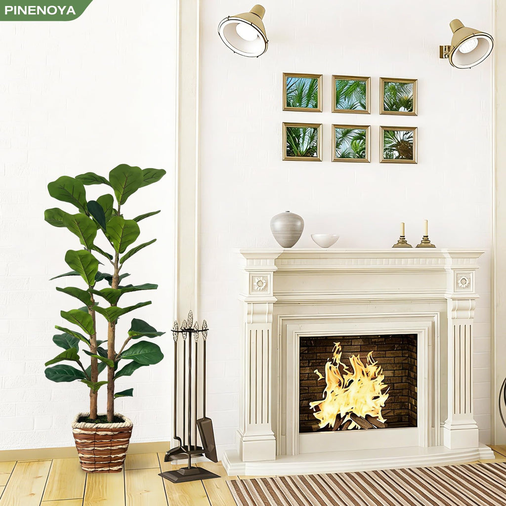 4ft Fiddle Leaf Fig Tree Artificial Plants in Woven Basket