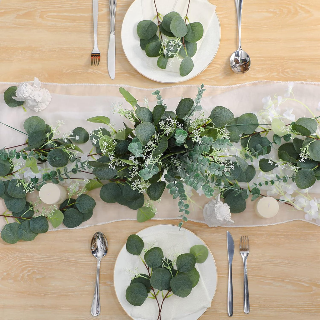 Artificial Eucalyptus Stems, 2 Styles Faux Greenery Leaves with Silver Dollar and Small Leaf Sprays - Set of 300