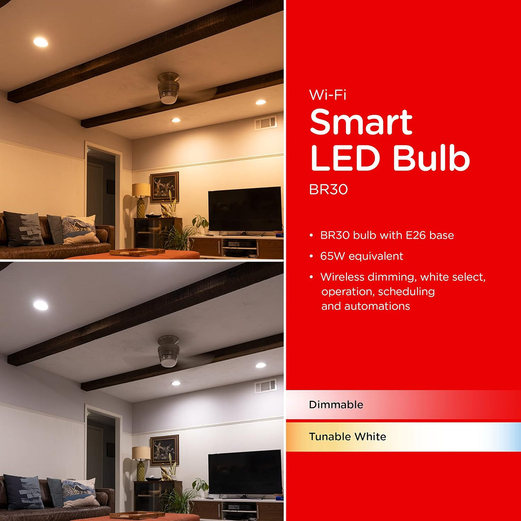 Wi-Fi LED Smart Light Bulb, BR30, 65W Equivalent, White Select Tunable 2700K - 6500K, Full-Range Dimmability, 2.4GHz
