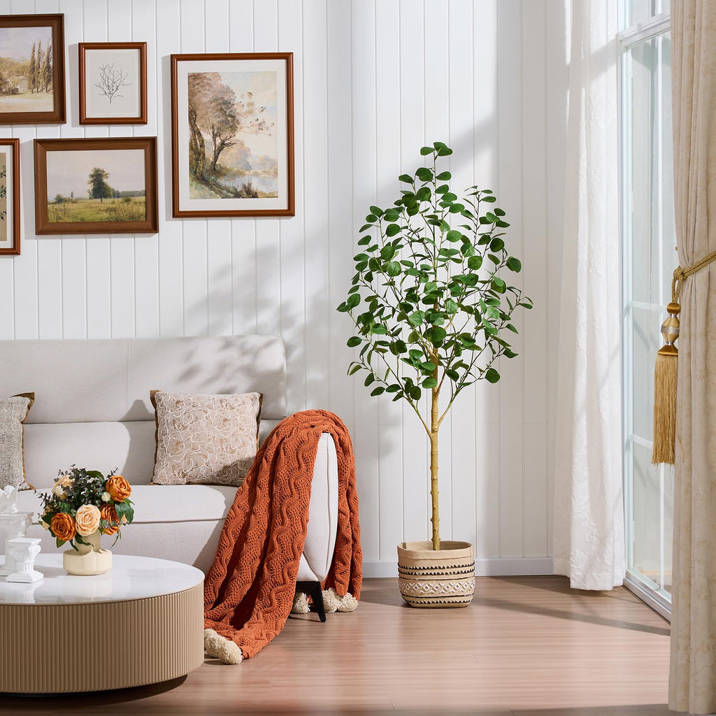 5 FT Artificial Eucalyptus Tree, Fake Plants Indoor Silk Leaves