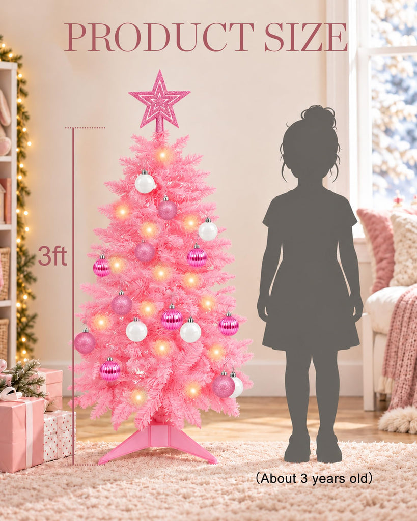 Pink Christmas Tree 3ft Small Christmas Tree Artificial Mini Xmas Tree for Tabletop, Home, Office