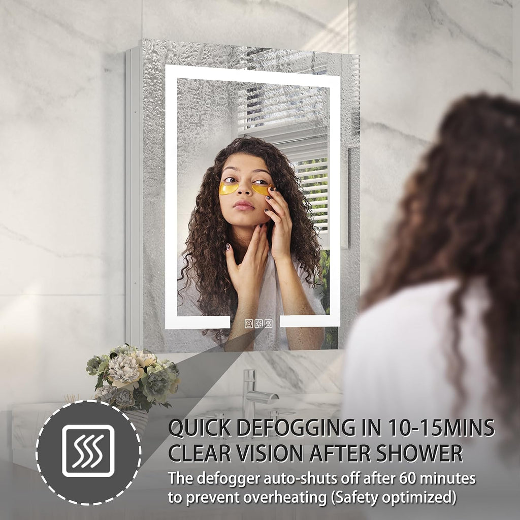 24x30" LED Medicine Cabinet, Anti-fog, Adjustable shelves, Square-ring Glow | Lighted Medicine Cabinet with Mirror