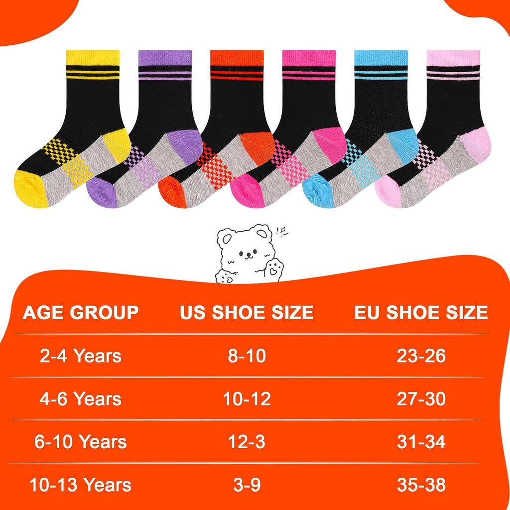 12 Pairs Boys Crew Socks, Kids Athletic School Socks
