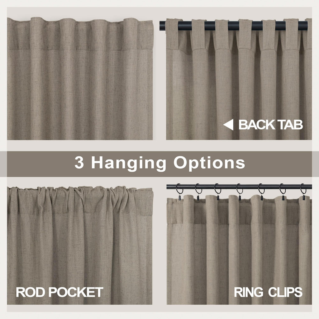 Extra Long Curtains 2 Panels Set Dark Taupe Linen Curtains 108 inches Long Back Tab Extra Wide Curtain Neutral