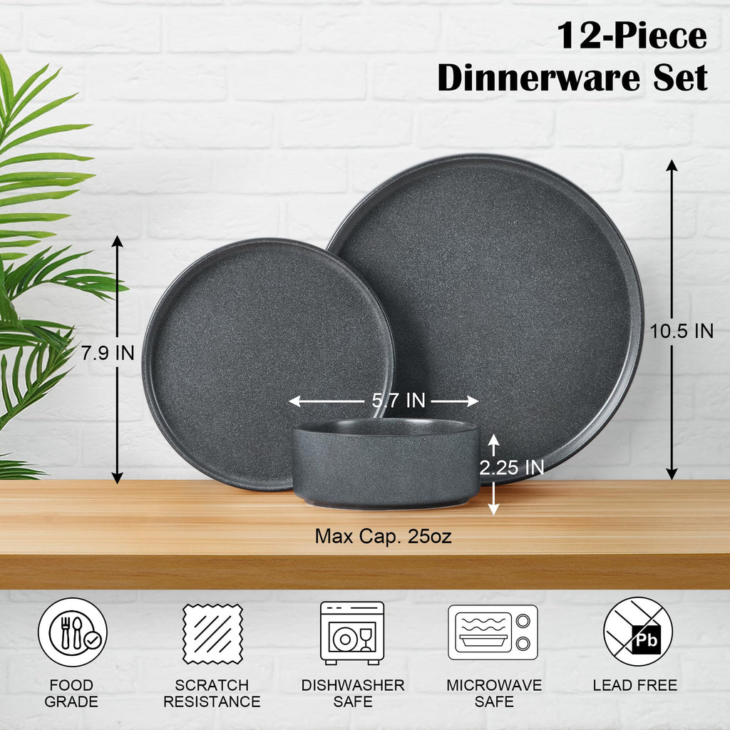Dinnerware Sets for 4, 12-Piece Reactive Glaze Plates and Bowls Sets