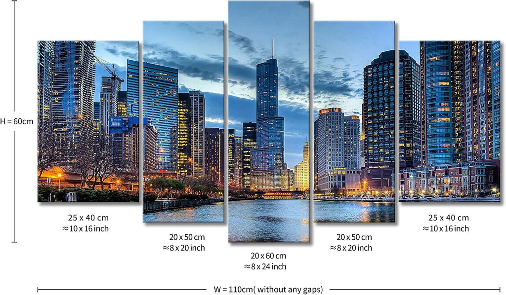 Chicago Wall Art 5 Panel Chicago Skyline Usa Pictures Prints On Canvas City The Picture Decor Oil Modern Decoration