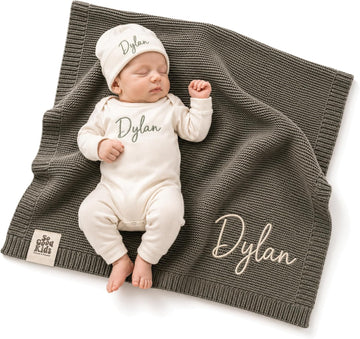 100% Organic Cotton Personalized Baby Blanket | Embroidered Custom Name, Knitted Baby Blanket for Girl and Boys